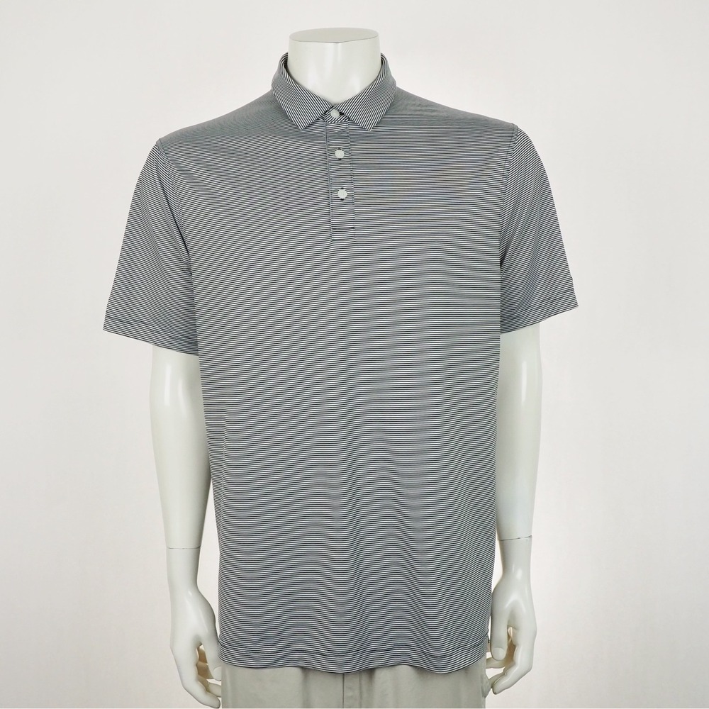 Nike Golf Player Polo Shirt Mens Large Black Striped Dri-Fit Wicking Performance